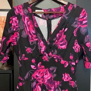 Black floral print dress with pockets
